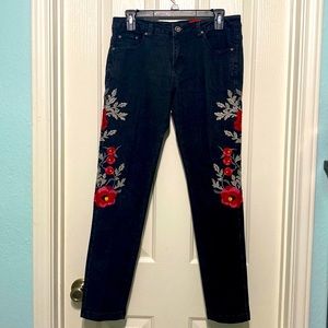 V Cristina Embroidery Red Floral black jeans size 4